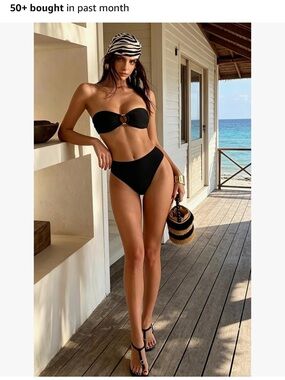 Strapless Ring-Front Bikini Set - Black